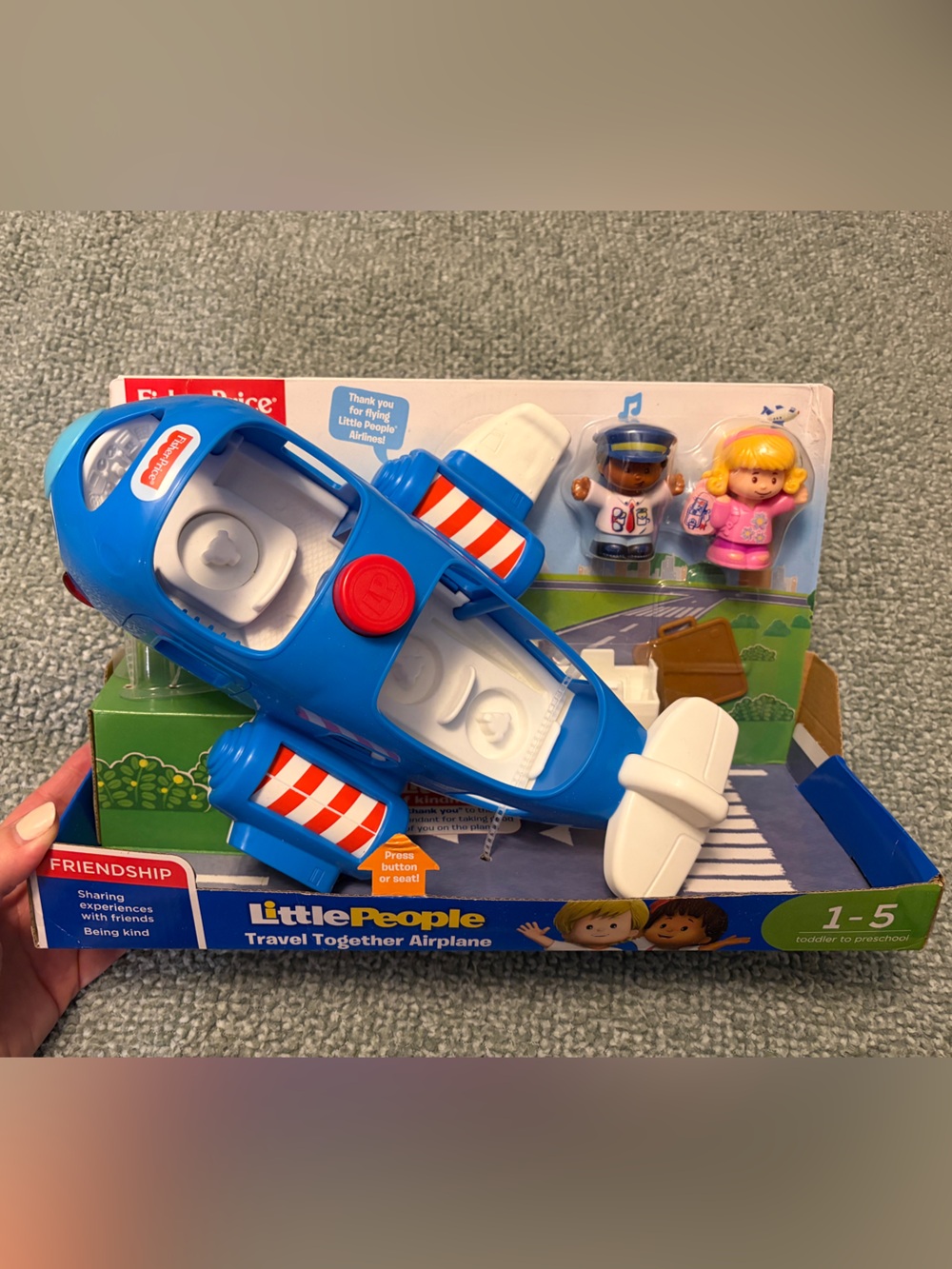 New in Box Fisher-Price Blue and White Little People Airplane with Red Accents